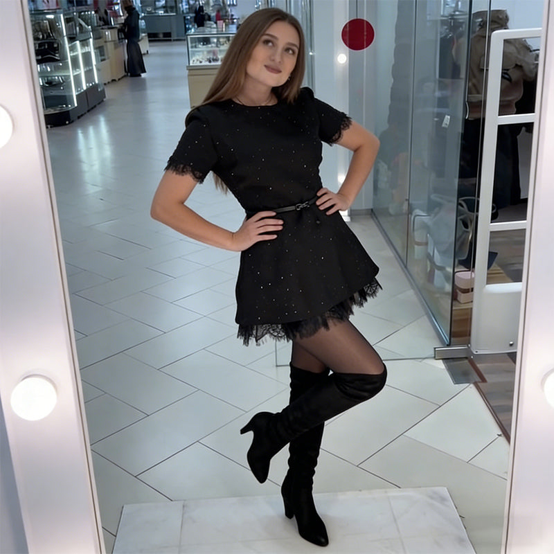 Robe scintillante avec bordure en dentelle pour femme