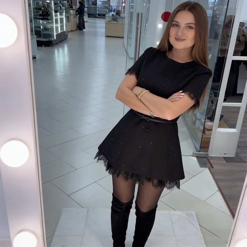 Robe scintillante avec bordure en dentelle pour femme