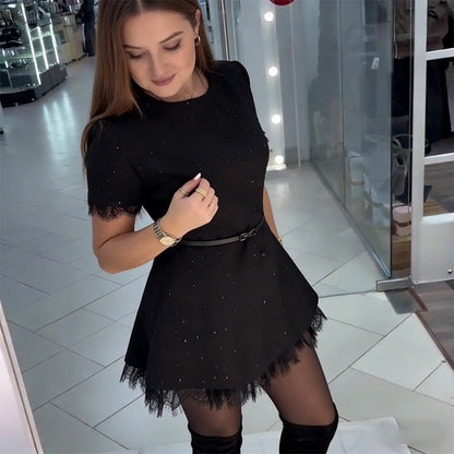 Robe scintillante avec bordure en dentelle pour femme