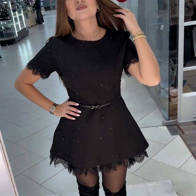 Robe scintillante avec bordure en dentelle pour femme
