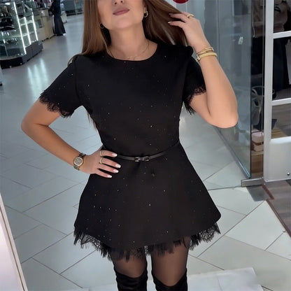 Robe scintillante avec bordure en dentelle pour femme