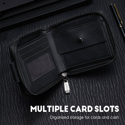 Portefeuille Vintage Compact à Fermeture Éclair pour Hommes