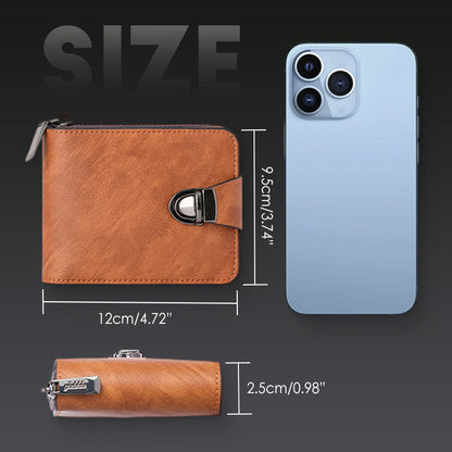 Portefeuille Vintage Compact à Fermeture Éclair pour Hommes