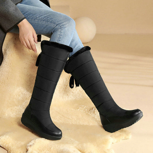 Bottes d’hiver imperméables, doublées de coton chaud, jusqu’aux genoux
