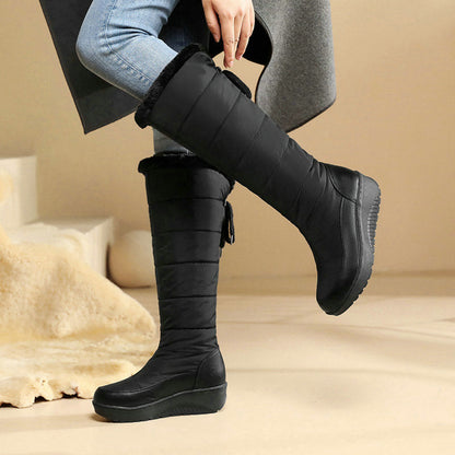 Bottes d’hiver imperméables, doublées de coton chaud, jusqu’aux genoux