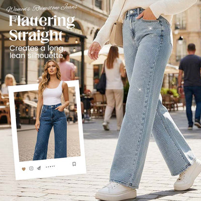 Jeans élégants pour femmes, ornés de strass
