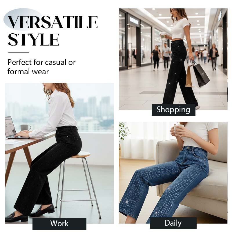 Jeans élégants pour femmes, ornés de strass