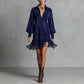 Robe à manches longues, col en V et franges en simili-suède pour femme