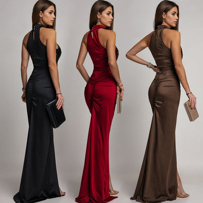 Magnifique robe bustier avec fente et paillettes pour femmes