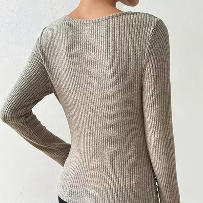 Hauts en tricot à manches longues, col drapé et froncé pour femmes