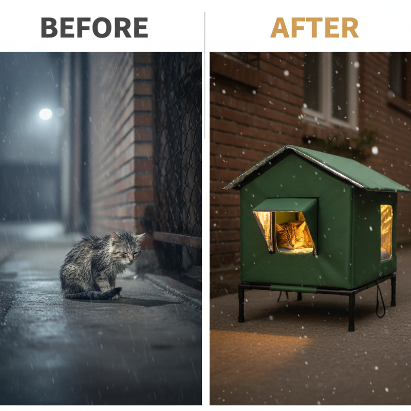 🐱 PROMO LIMITÉE 38% DE RÉDUCTION ! ✨ Maison pour Chat d‘Extérieur surélevée – Imperméable, Isolante, Stable et Pliable 🌧️