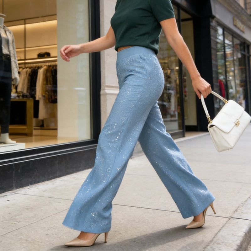 🔥 50 % DE RÉDUCTION !! ✨Pantalon droit pailleté taille haute