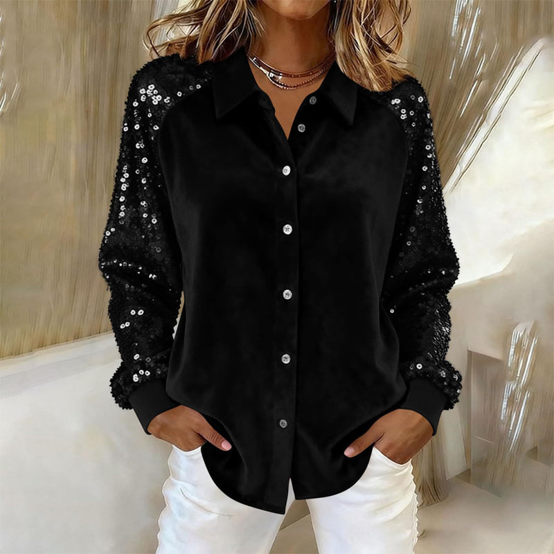 Chemise à manches longues boutonnée et à paillettes pour femme
