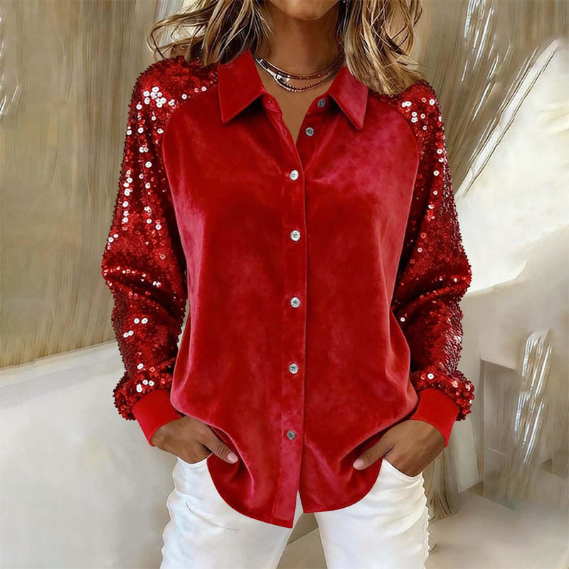 Chemise à manches longues boutonnée et à paillettes pour femme
