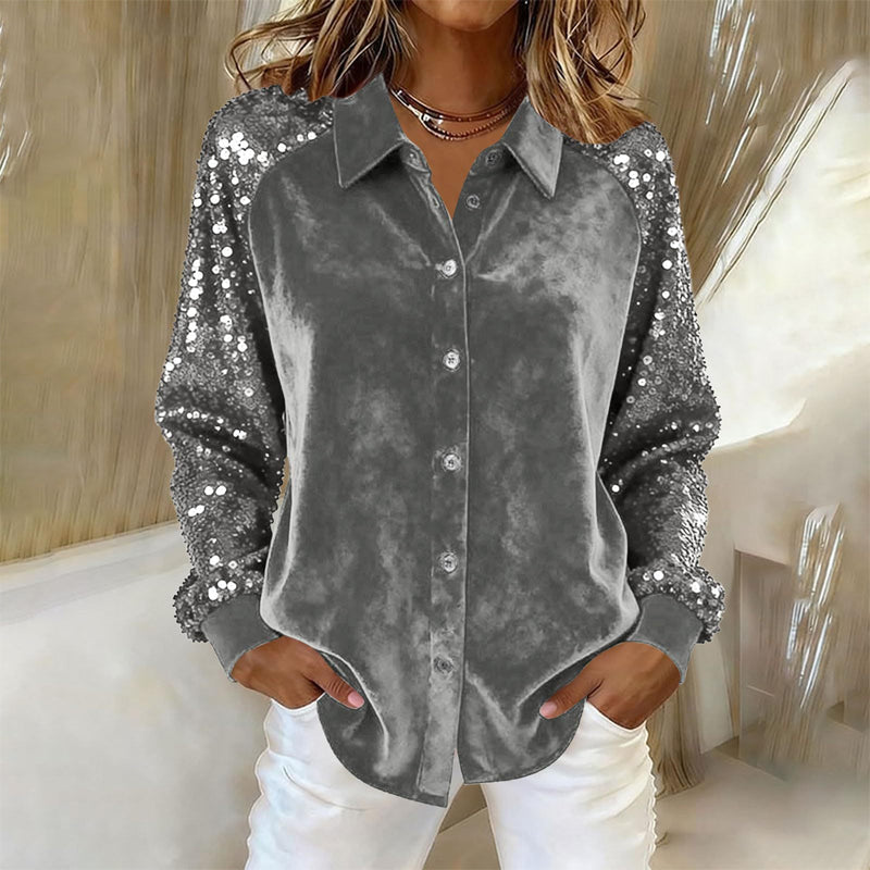 Chemise à manches longues boutonnée et à paillettes pour femme