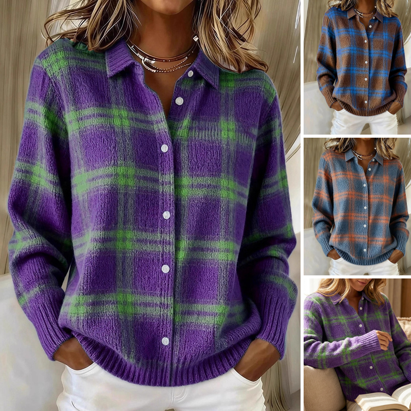 ⏳Spécial à durée limitée⏰Veste-pull à carreaux boutonnée pour femme👔🔥Achetez 2 livraison gratuite