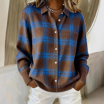 📢📢50 % de réduction !⏰Veste-pull à carreaux boutonnée pour femme👔🔥Achetez 2 livraison gratuite