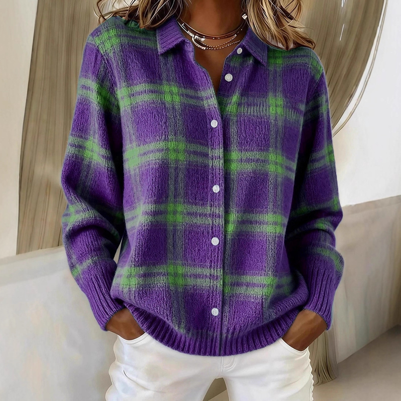 📢📢50 % de réduction !⏰Veste-pull à carreaux boutonnée pour femme👔🔥Achetez 2 livraison gratuite