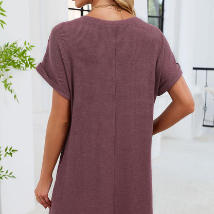 Robe trapèze à manches courtes en dentelle patchwork pour femme