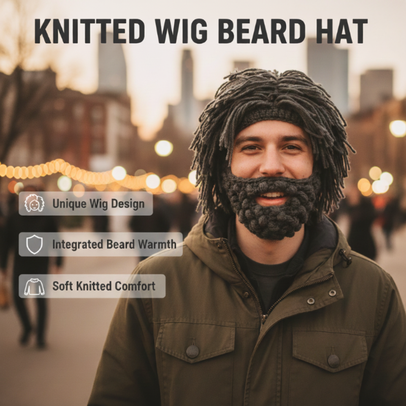 📢📢50 % de réduction !! ⏰ Chapeau Punk avec Perruque et Barbe Tricotée – Style Unique, Prêt à Porter & Accessoire de Déguisement 💥