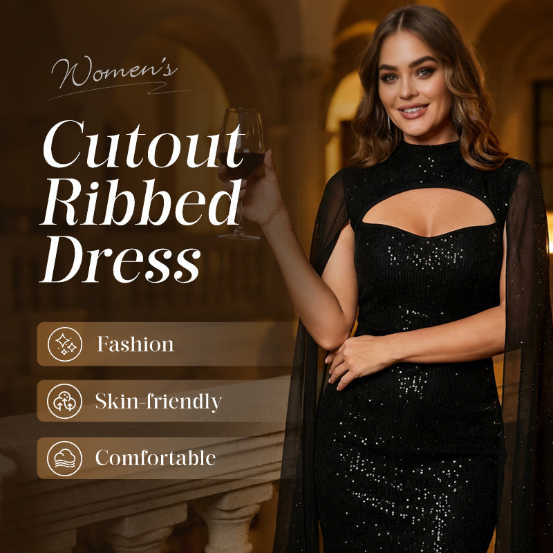 Robe côtelée à découpes pour femme avec cape en mousseline🔥Achetez 2 livraison gratuite