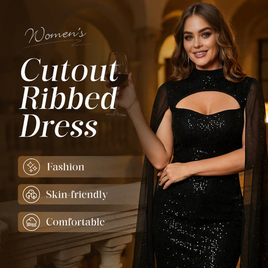 Robe côtelée à découpes pour femme avec cape en mousseline🔥Achetez 2 livraison gratuite