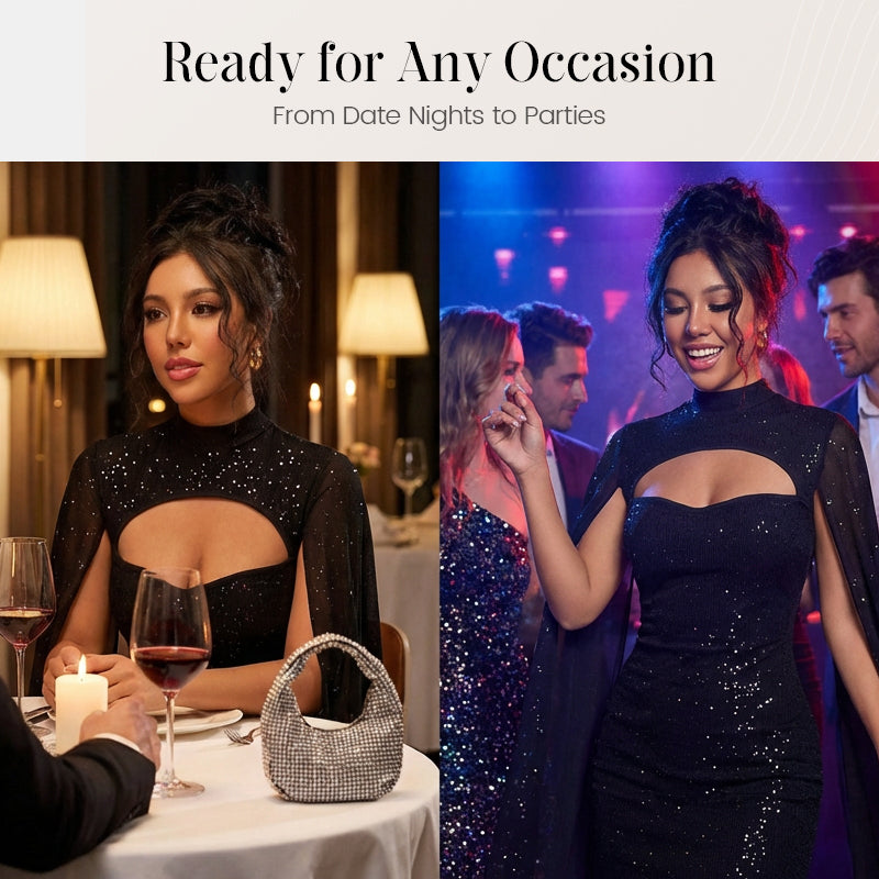Robe côtelée à découpes pour femme avec cape en mousseline🔥Achetez 2 livraison gratuite