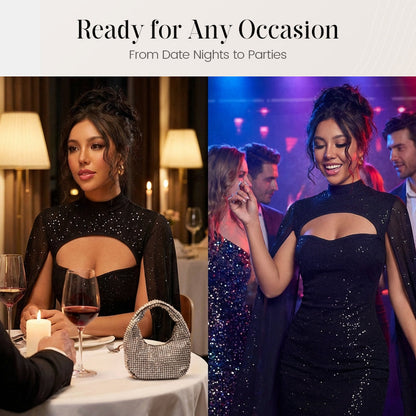 Robe côtelée à découpes pour femme avec cape en mousseline🔥Achetez 2 livraison gratuite