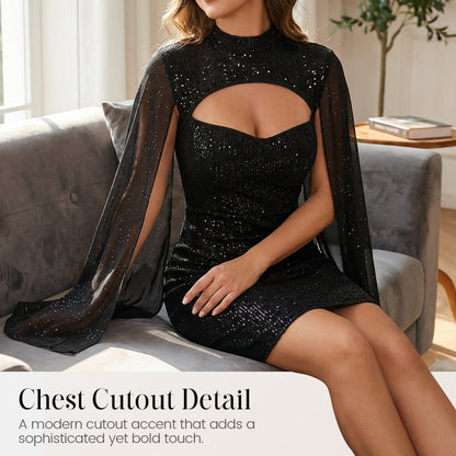 Robe côtelée à découpes pour femme avec cape en mousseline🔥Achetez 2 livraison gratuite