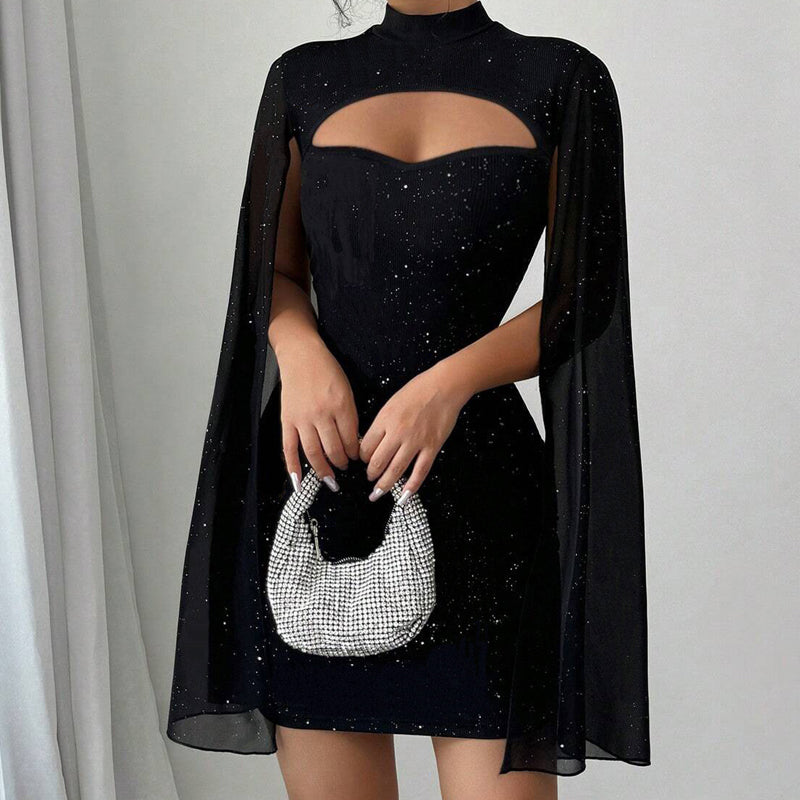 Robe côtelée à découpes pour femme avec cape en mousseline🔥Achetez 2 livraison gratuite