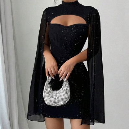Robe côtelée à découpes pour femme avec cape en mousseline🔥Achetez 2 livraison gratuite