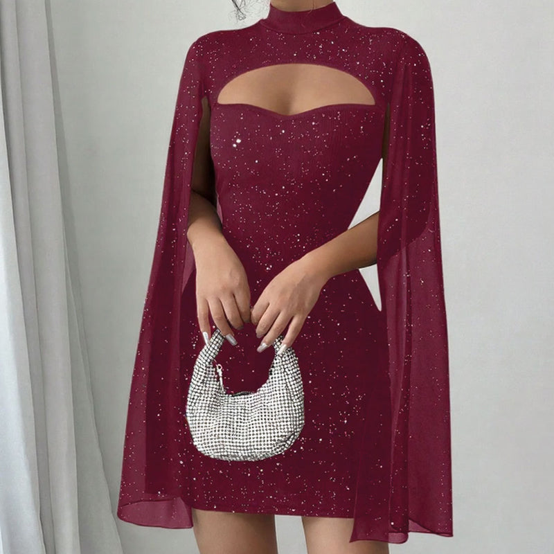 Robe côtelée à découpes pour femme avec cape en mousseline🔥Achetez 2 livraison gratuite
