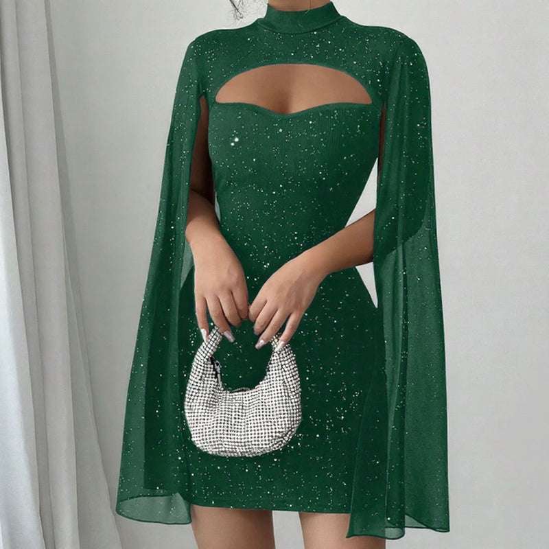 Robe côtelée à découpes pour femme avec cape en mousseline🔥Achetez 2 livraison gratuite
