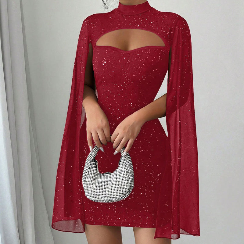 Robe côtelée à découpes pour femme avec cape en mousseline🔥Achetez 2 livraison gratuite