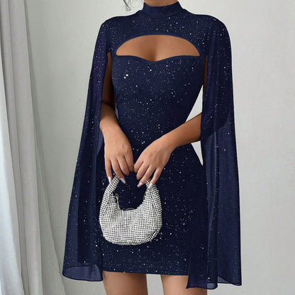 Robe côtelée à découpes pour femme avec cape en mousseline🔥Achetez 2 livraison gratuite