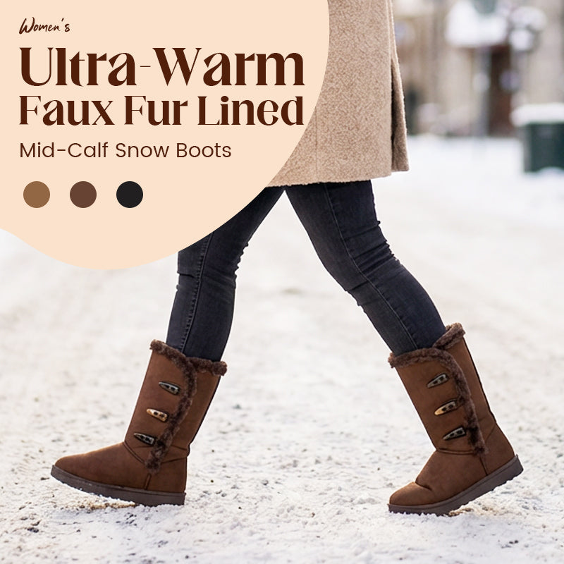 Bottes de neige mi-mollet ultra-chaudes doublées de fausse fourrure pour femmes