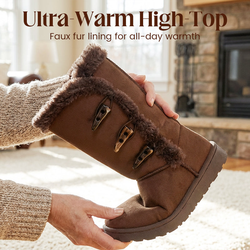 Bottes de neige mi-mollet ultra-chaudes doublées de fausse fourrure pour femmes
