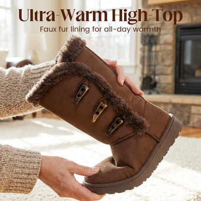 Bottes de neige mi-mollet ultra-chaudes doublées de fausse fourrure pour femmes