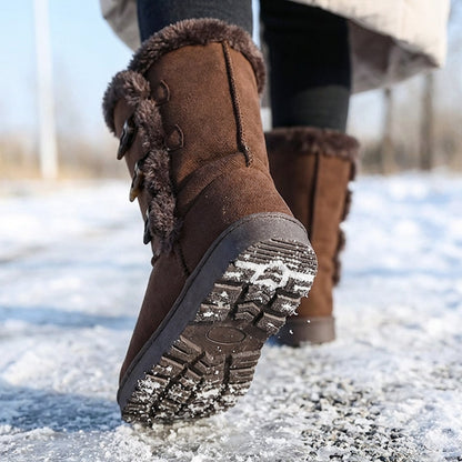Bottes de neige mi-mollet ultra-chaudes doublées de fausse fourrure pour femmes