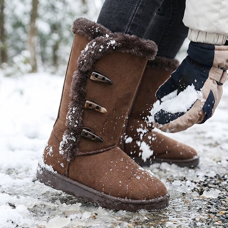 Bottes de neige mi-mollet ultra-chaudes doublées de fausse fourrure pour femmes