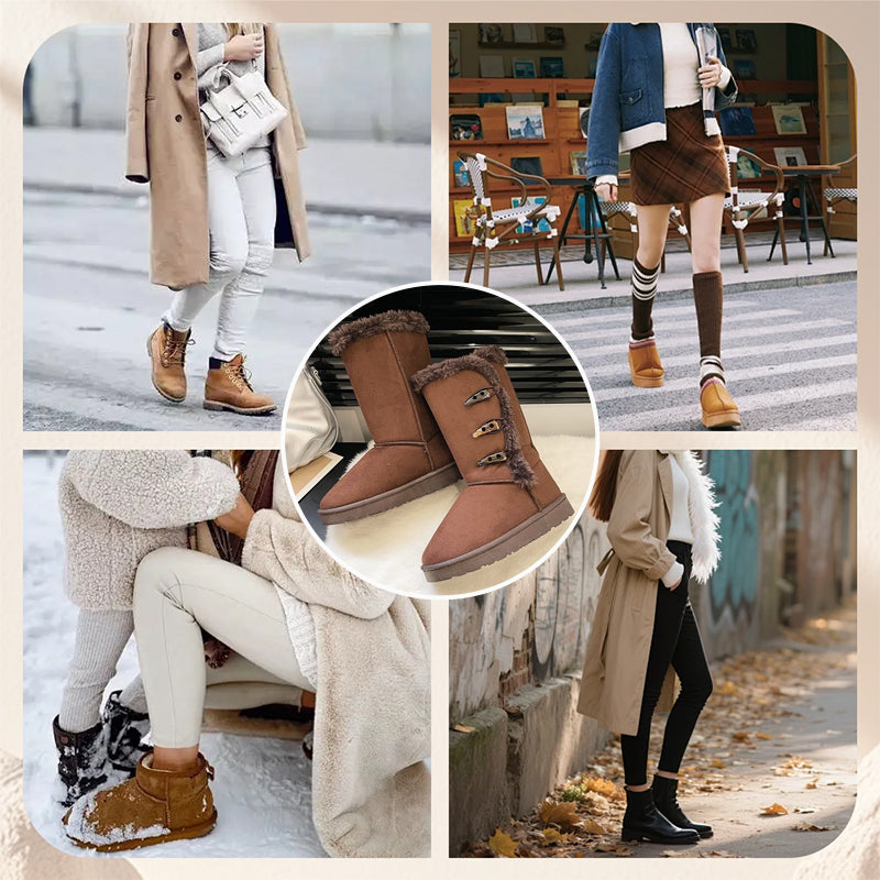 Bottes de neige mi-mollet ultra-chaudes doublées de fausse fourrure pour femmes