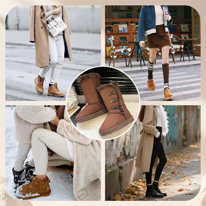 Bottes de neige mi-mollet ultra-chaudes doublées de fausse fourrure pour femmes