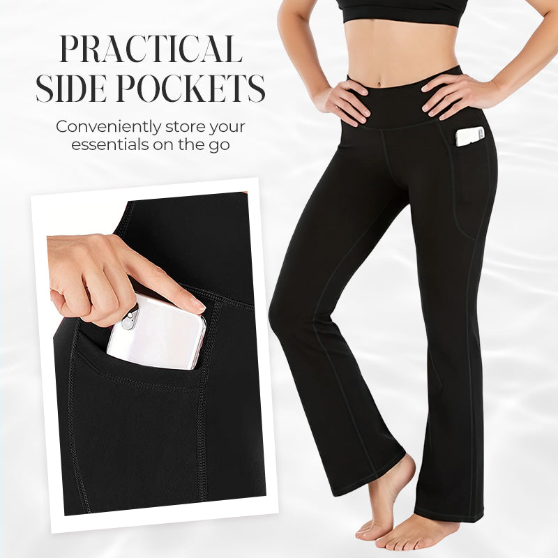 Legging de yoga taille haute, effet galbant, rehaussant les fesses, gainant le ventre, avec poche, coupe bootcut