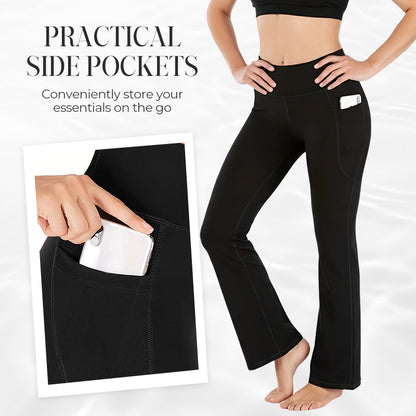 Legging de yoga taille haute, effet galbant, rehaussant les fesses, gainant le ventre, avec poche, coupe bootcut