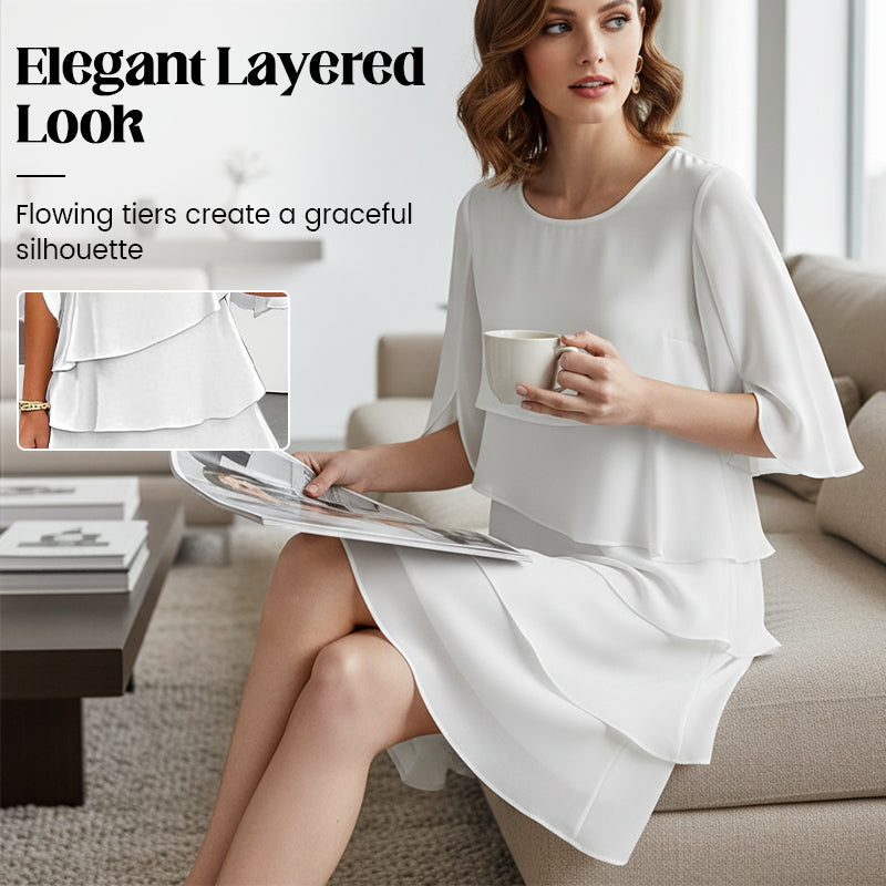 Robe élégante à superpositions et manches volantées pour femmes