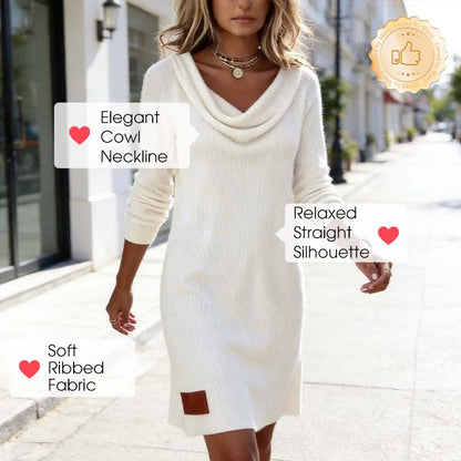 Robe en tricot à manches longues et col roulé pour femme