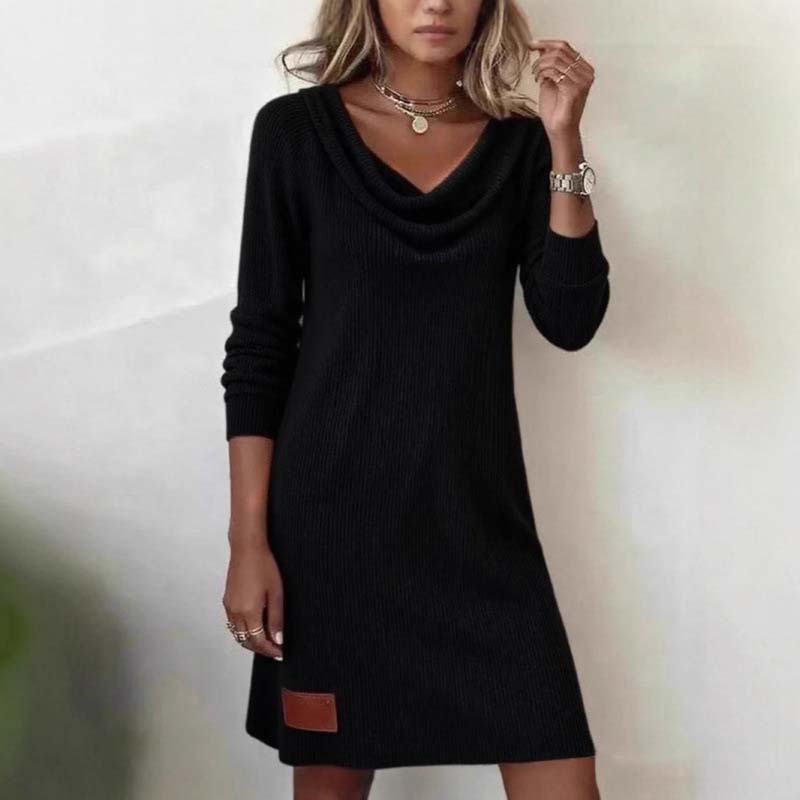Robe en tricot à manches longues et col roulé pour femme