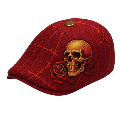 Casquette Plate pour Homme avec Motif Tête de Mort et Épines