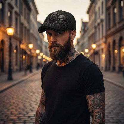 Casquette Plate pour Homme avec Motif Tête de Mort et Épines