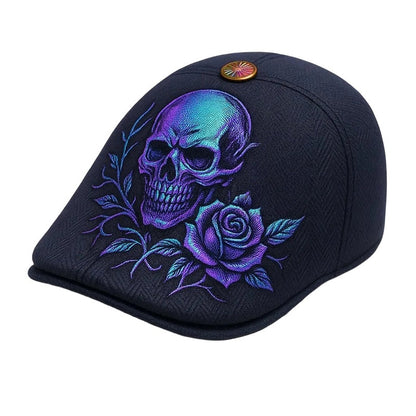 Casquette Plate pour Homme avec Motif Tête de Mort et Épines